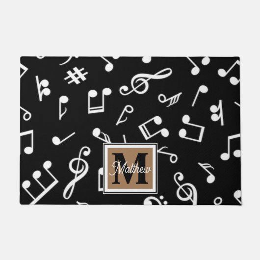 Schwarzweiß-Musiknote Musician Monogram Fußmatte (Vorderseite)
