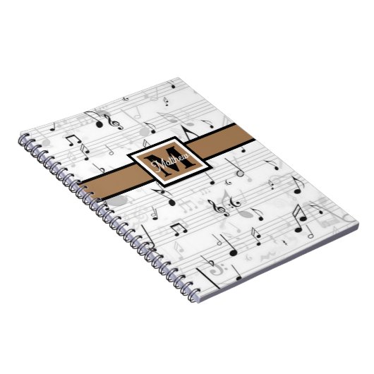 Schwarzweiß-Musiknote Musician Monogram Notizblock (Rechte Seite)