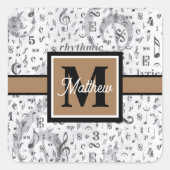 Schwarzweiß-Musiknote Musician Monogram Quadratischer Aufkleber (Vorderseite)