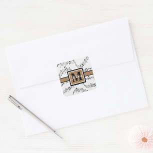 Schwarzweiß-Musiknote Musician Monogram Quadratischer Aufkleber
