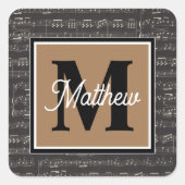 Schwarzweiß-Musiknote Musician Monogram Quadratischer Aufkleber (Vorderseite)