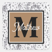 Schwarzweiß-Musiknote Musician Monogram Quadratischer Aufkleber (Vorderseite)