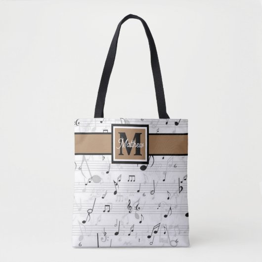 Schwarzweiß-Musiknote Musician Monogram Tasche (Vorderseite)