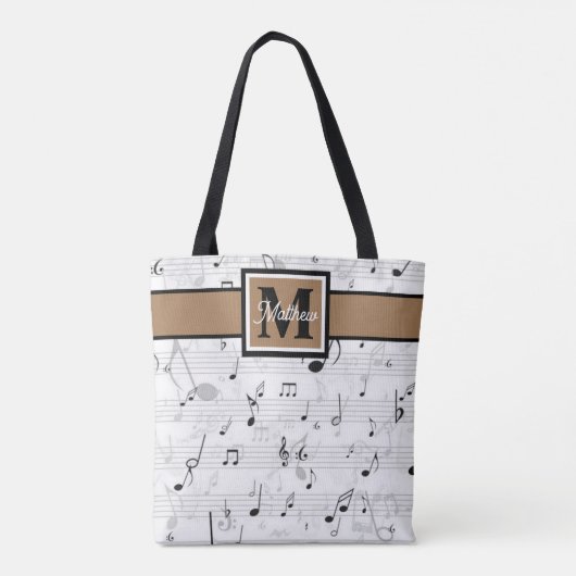 Schwarzweiß-Musiknote Musician Monogram Tasche (Rückseite)