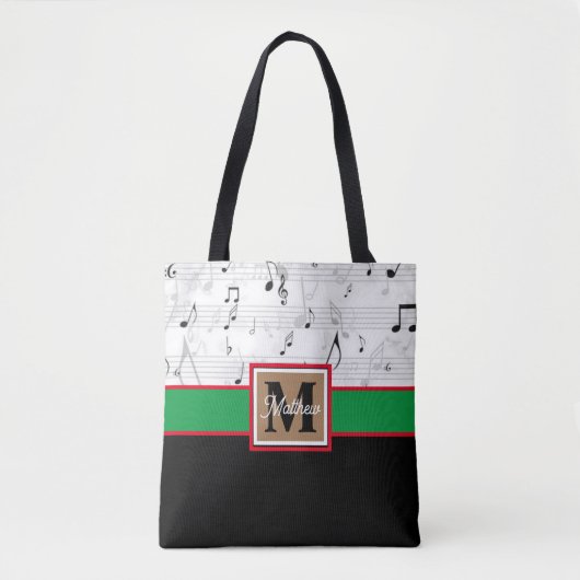 Schwarzweiß-Musiknote Musician Monogram Tasche (Vorderseite)