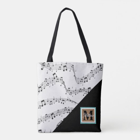 Schwarzweiß-Musiknote Musician Monogram Tasche (Rückseite)