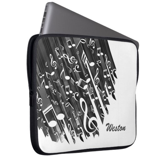 Schwarzweiß-Musiknoten und benutzerdefinierte Mono Laptopschutzhülle (Vorne Rechts)