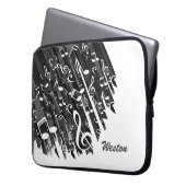 Schwarzweiß-Musiknoten und benutzerdefinierte Mono Laptopschutzhülle (Vorderseite Links)