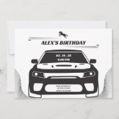 Schwarzweiß Mustang Car Geburtstag Einladung (Vorderseite)