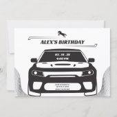 Schwarzweiß Mustang Car Geburtstag Einladung (Vorderseite)
