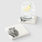 Schwarzweiss-Nashorn Steinuntersetzer (Seitenansicht)