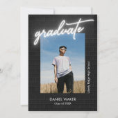 Schwarzweiß-Neonfarben-Foto-Abschluss Einladung (Vorderseite)