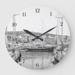 Schwarzweiß Nice Hafen Große Wanduhr