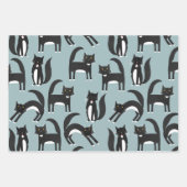 Schwarzweiß Niedliche Tuxedo Kitty Cats Muster Geschenkpapier Set (Vorderseite)