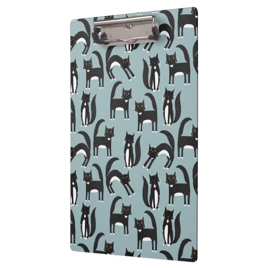 Schwarzweiß Niedliche Tuxedo Kitty Cats Muster Klemmbrett (Links)
