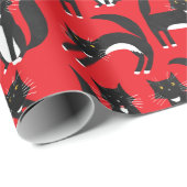 Schwarzweiß Niedliche Tuxedo Kitty Red Pattern Geschenkpapier (Rolleneckpunkt)