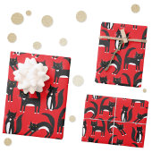 Schwarzweiß Niedliche Tuxedo Kitty Red Pattern Geschenkpapier Set