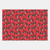 Schwarzweiß Niedliche Tuxedo Kitty Red Pattern Geschenkpapier Set (Vorderseite 3)