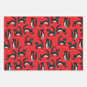 Schwarzweiß Niedliche Tuxedo Kitty Red Pattern Geschenkpapier Set (Vorderseite)