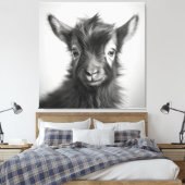 Schwarzweiß-Niedliches Baby-Goat-Foto Leinwanddruck (Insitu (Schlafzimmer))