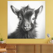 Schwarzweiß-Niedliches Baby-Goat-Foto Leinwanddruck (Insitu (Wohnzimmer))