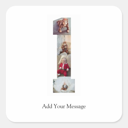 Schwarzweiß-Nummer 1 FotoCollage Quadratischer Aufkleber (Vorderseite)