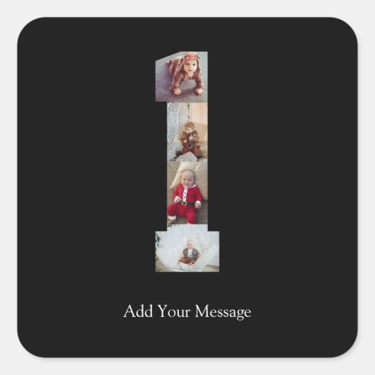 Schwarzweiß-Nummer 1 FotoCollage Quadratischer Aufkleber (Vorderseite)