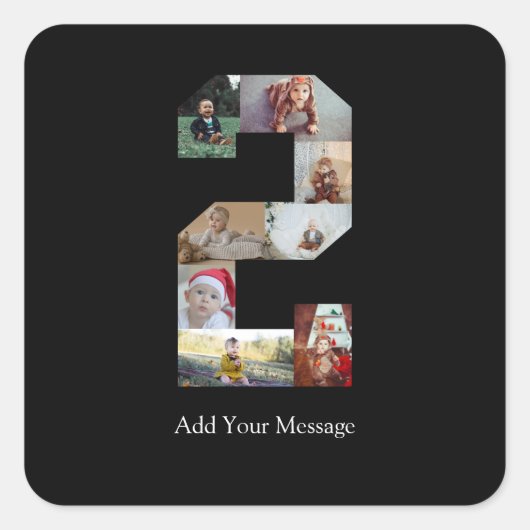 Schwarzweiß-Nummer 2 FotoCollage Quadratischer Aufkleber (Vorderseite)