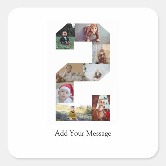 Schwarzweiß-Nummer 2 FotoCollage Quadratischer Aufkleber (Vorderseite)