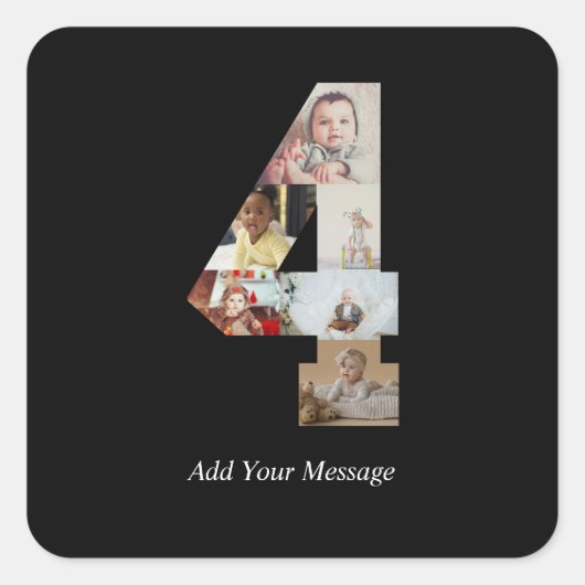 Schwarzweiß-Nummer 4 FotoCollage Quadratischer Aufkleber (Vorderseite)
