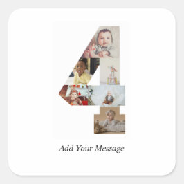 Schwarzweiß-Nummer 4 FotoCollage Quadratischer Aufkleber