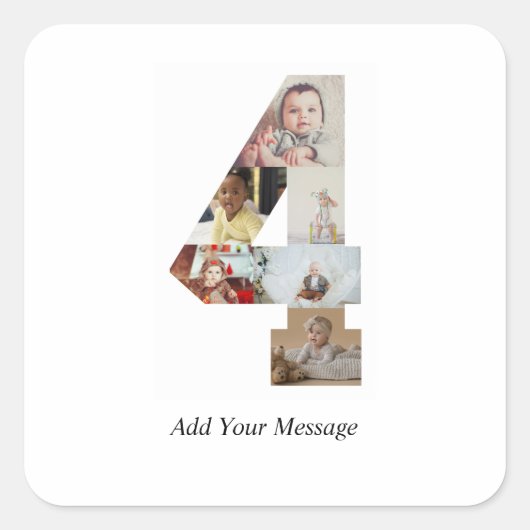 Schwarzweiß-Nummer 4 FotoCollage Quadratischer Aufkleber (Vorderseite)