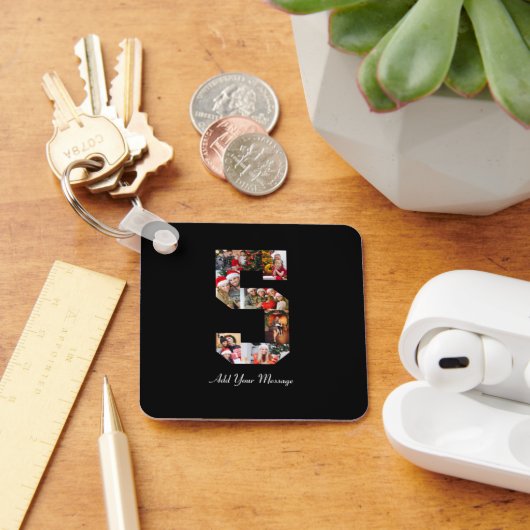 Schwarzweiß-Nummer 5 FotoCollage Schlüsselanhänger (Schreibtisch)