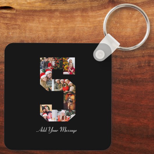 Schwarzweiß-Nummer 5 FotoCollage Schlüsselanhänger (Rückseite)