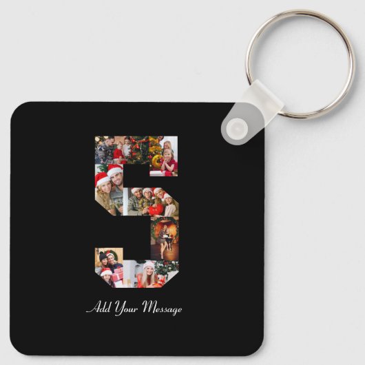 Schwarzweiß-Nummer 5 FotoCollage Schlüsselanhänger (Rückseite)