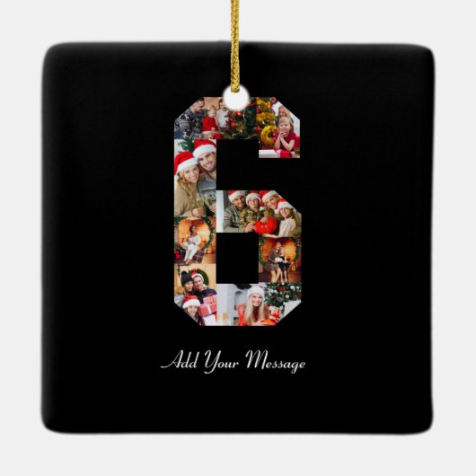 Schwarzweiß-Nummer 6 FotoCollage Keramikornament (Rückseite)
