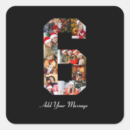 Schwarzweiß-Nummer 6 FotoCollage Quadratischer Aufkleber