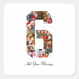 Schwarzweiß-Nummer 6 FotoCollage Quadratischer Aufkleber