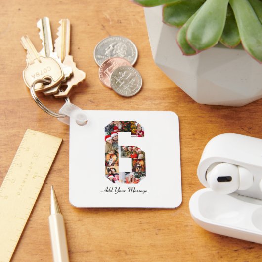 Schwarzweiß-Nummer 6 FotoCollage Schlüsselanhänger (Schreibtisch)