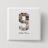 Schwarzweiß-Nummer 9 FotoCollage Button (Vorderseite)