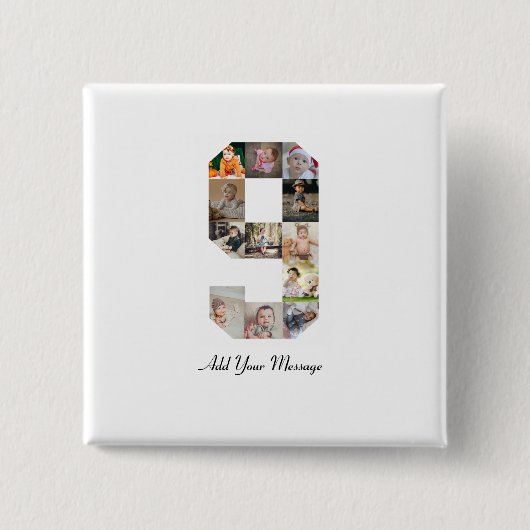 Schwarzweiß-Nummer 9 FotoCollage Button (Vorderseite)