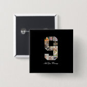 Schwarzweiß-Nummer 9 FotoCollage Button (Vorne & Hinten)