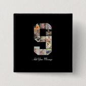 Schwarzweiß-Nummer 9 FotoCollage Button (Vorderseite)