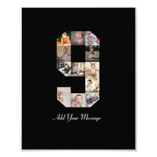 Schwarzweiß-Nummer 9 FotoCollage Fotodruck (Vorne)