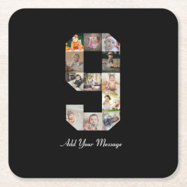 Schwarzweiß-Nummer 9 FotoCollage Rechteckiger Pappuntersetzer