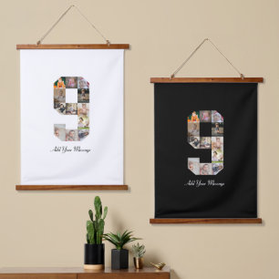 Schwarzweiß-Nummer 9 FotoCollage Wandteppich Mit Holzrahmen