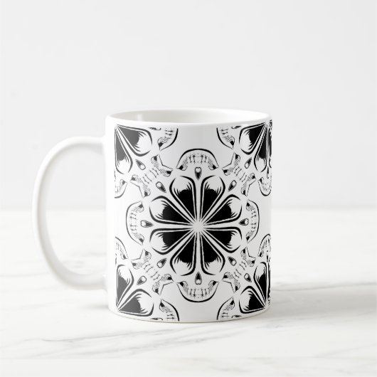 Schwarzweiss-Octoskull im geometrischen Muster Kaffeetasse (Links)