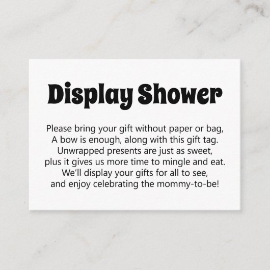 Schwarzweiß ohne Wrap Display Babydusche Begleitkarte (Vorderseite)