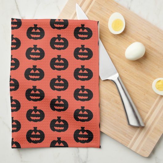 Schwarzweiß-Orange-Jack-Olantern-Print Geschirrtuch (Viertel Falte)