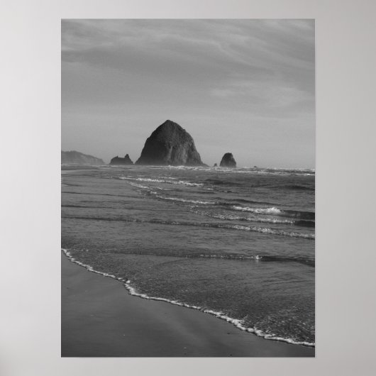 Schwarzweiß-Oregon Beach Print Poster (Vorne)